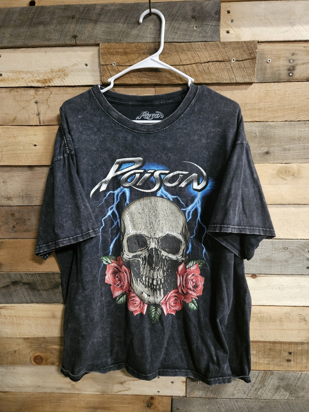 POISON Skull & Roses 2021 T-shirt Heavy Metal Rock Band Black Size Xl Used